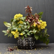 Black textured vase with spring blossoms